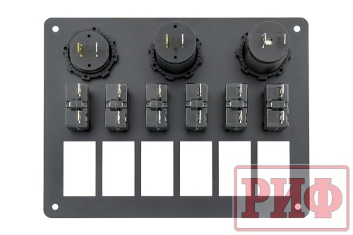 Панель монтажная для 6 переключателей с индикацией  с вольтметром  с розеткой USB 4 2А 12В и предох фото 3