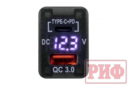 Розетка USB Type C  QC 3.0 с вольтметром для Toyota 32x20 фото 3
