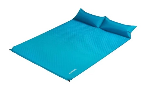 Коврик самонадувающийся Naturehike двойной  с подушками  185х130х2 5 см  голубой фото 2