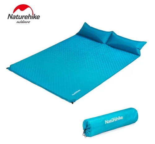 Коврик самонадувающийся Naturehike двойной  с подушками  185х130х2 5 см  голубой фото 3