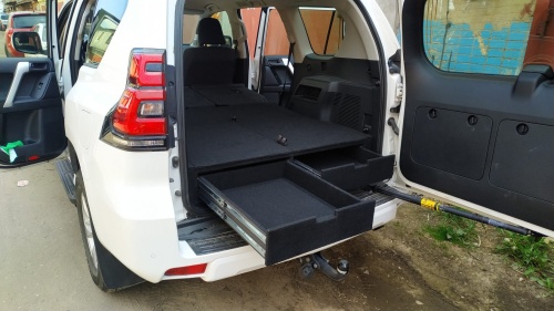 Органайзер в багажник для Toyota Land Cruiser Prado 150 с 2018 г.(2 выдв.ящика+спальник) рестайл. фото 2