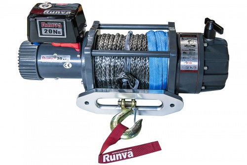 Лебёдка автомобильная электрическая 12V Runva 20000 lbs влагозащищенная  синтетический трос фото 2