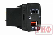 Розетка USB Type C  QC 3.0 с вольтметром для Toyota 32x20
